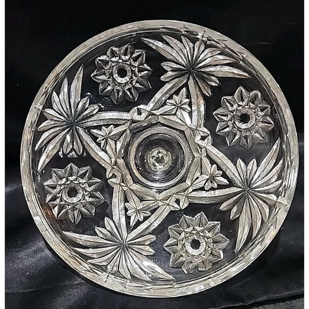 Vintage Anchor Hocking Star Of David Press Cut Glass Candy Dish w/ lid 7" Round - Picture 8 of 10